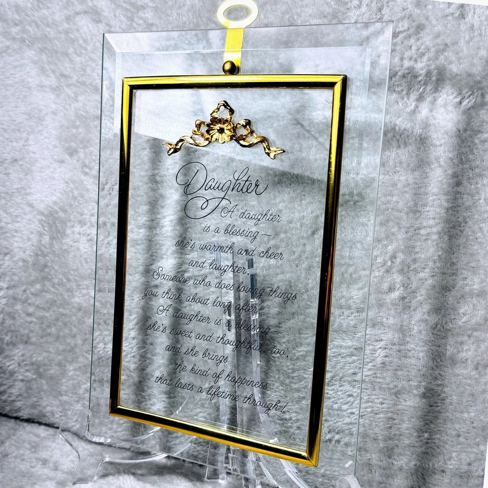 Daughter Glass Plaque Vintage Gold Trim Hanging Frame Sentiment Poem Gift‎ 1990s